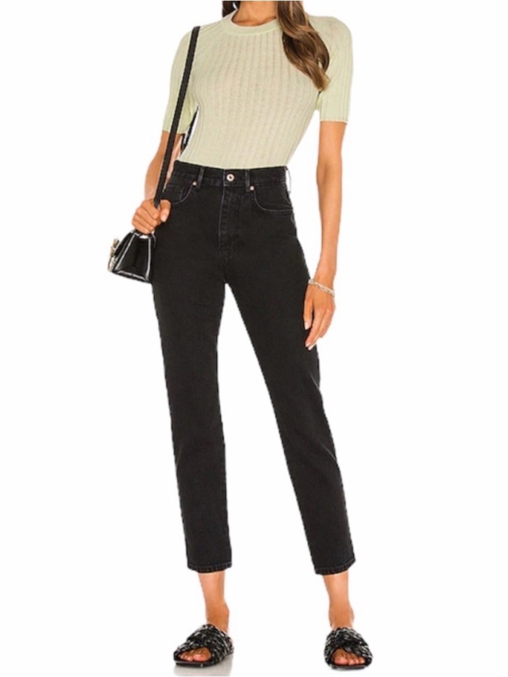 Free People We The Free Stove Pipe High Rise Jeans Black Out Wash Size 27 GUC